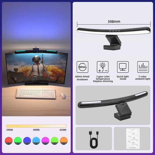 USB Stepless Dimming Screen Hanging Lights Curved Screen Monitor Light Bar RGB Background Atmosphere Desk Lamp Monitor Light Bar
